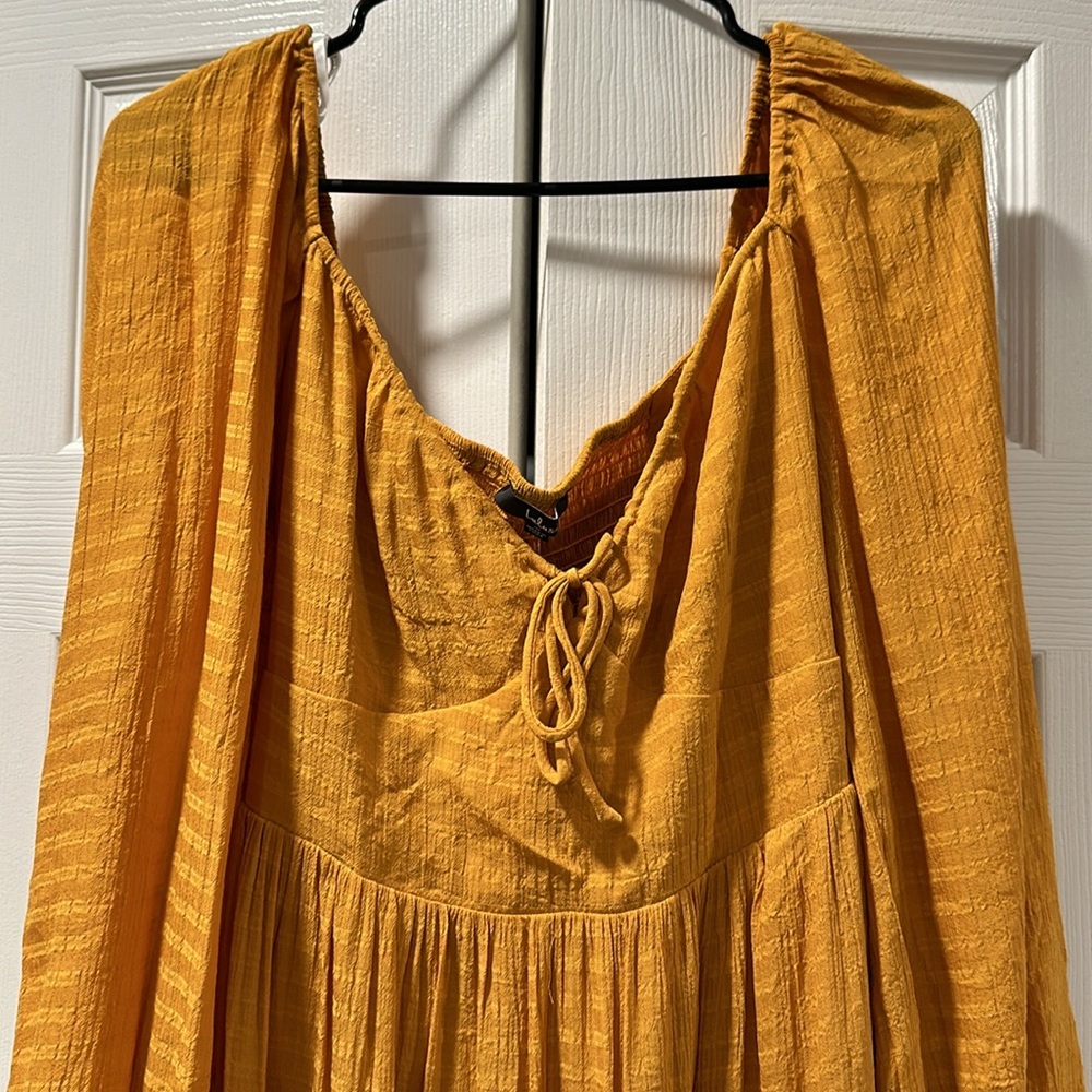 NWT- LULUs Tender Memories Yellow Tiered Ruffled Balloon Sleeve Mini Dress. L - Picture 11 of 13